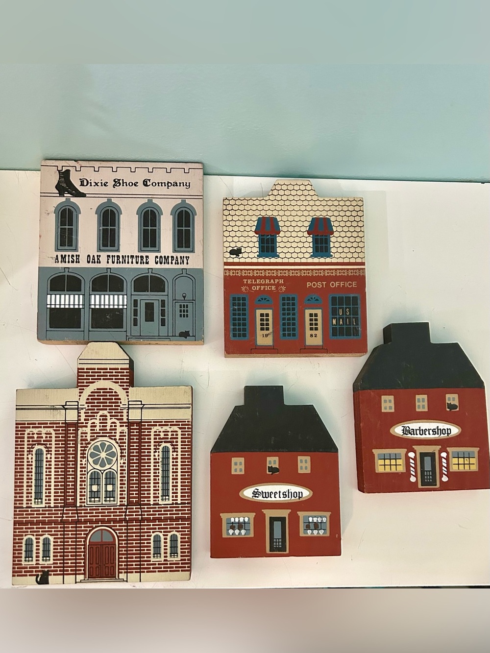 Cat’s Meow Wooden Town Shelf Sitters VTG 80’s Lot Of 5